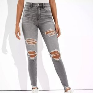 Grey Distressed NE(X)T Level Stretch American Eagle Jeggings